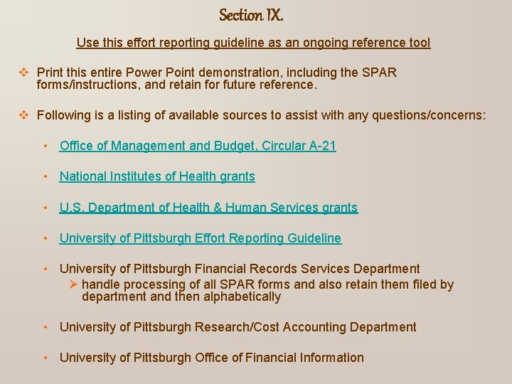 Section IX. Use this effort reporting guideline as an ongoing reference tool v Print