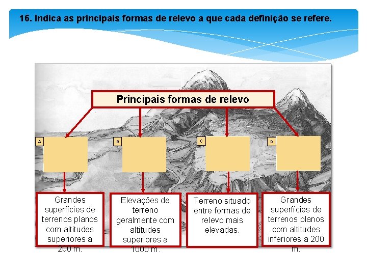 16. Indica as principais formas de relevo a que cada definição se refere. Principais