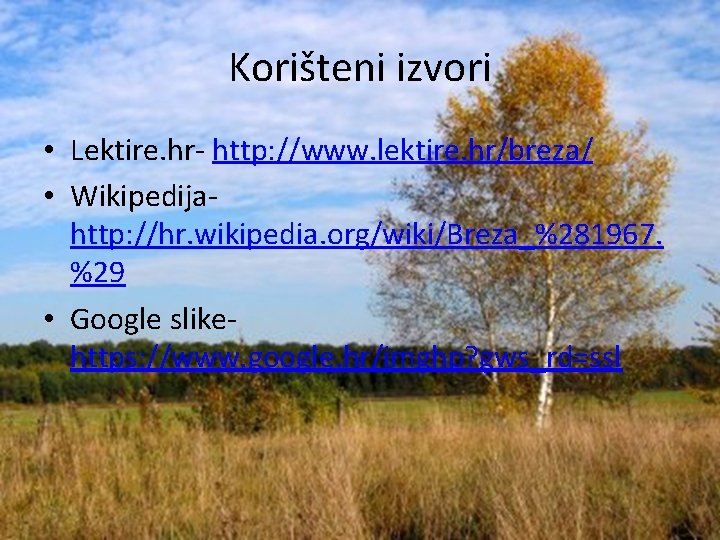 Korišteni izvori • Lektire. hr- http: //www. lektire. hr/breza/ • Wikipedijahttp: //hr. wikipedia. org/wiki/Breza_%281967.