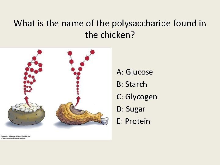 What is the name of the polysaccharide found in the chicken? A: Glucose B: