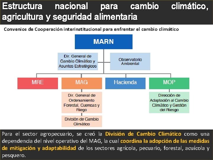 Estructura nacional para cambio agricultura y seguridad alimentaria climático, Convenios de Cooperación interinstitucional para