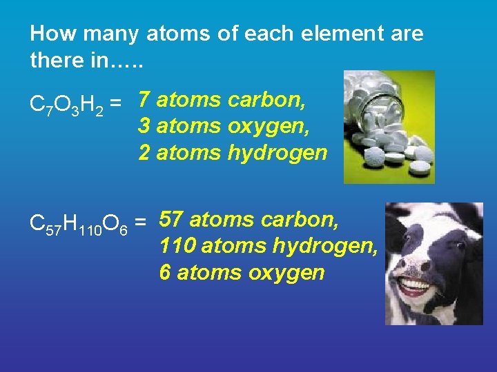 How many atoms of each element are there in…. . C 7 O 3