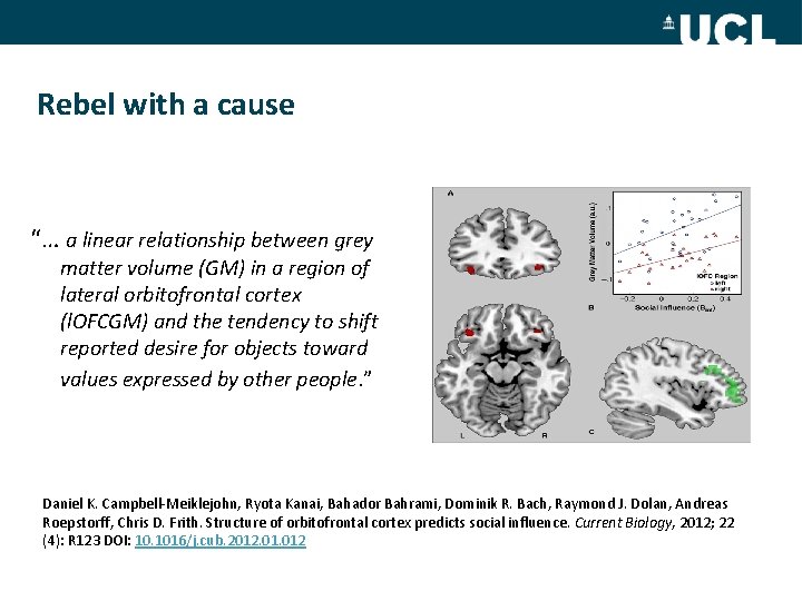 Rebel with a cause “… a linear relationship between grey matter volume (GM) in