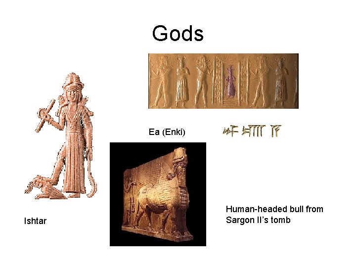 Gods Ea (Enki) Ishtar Human-headed bull from Sargon II’s tomb 