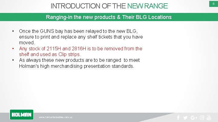INTRODUCTION OF THE NEW RANGE Ranging-in the new products & Their BLG Locations •