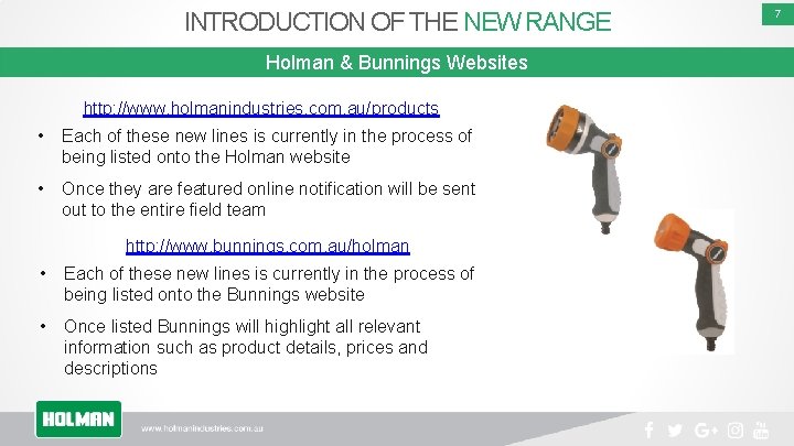 INTRODUCTION OF THE NEW RANGE Holman & Bunnings Websites http: //www. holmanindustries. com. au/products