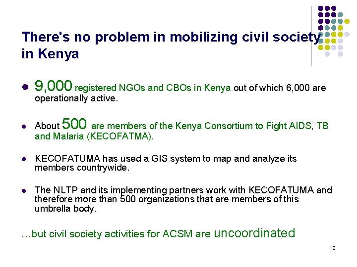 There's no problem in mobilizing civil society in Kenya l 9, 000 registered NGOs