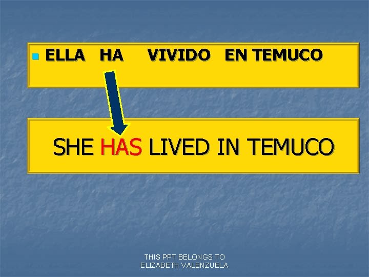 n ELLA HA VIVIDO EN TEMUCO SHE HAS LIVED IN TEMUCO THIS PPT BELONGS