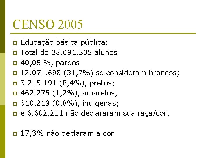 CENSO 2005 p Educação básica pública: Total de 38. 091. 505 alunos 40, 05