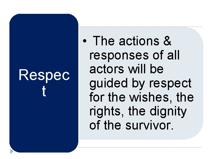 Respec t • The actions & responses of all actors will be guided by