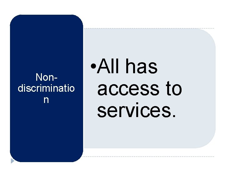 Nondiscriminatio n • All has access to services. 