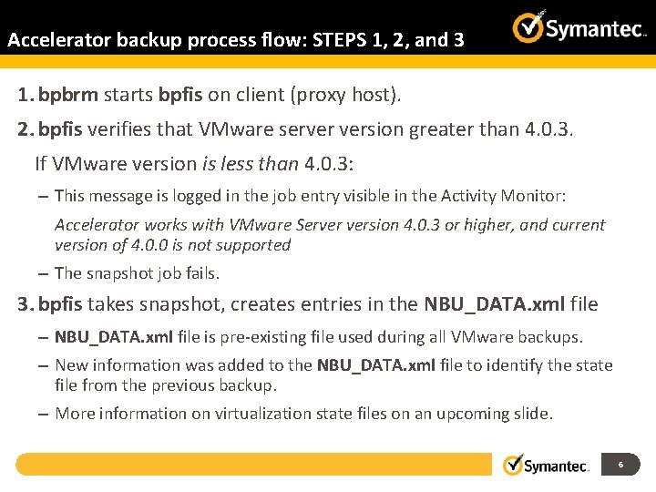 Accelerator backup process flow: STEPS 1, 2, and 3 1. bpbrm starts bpfis on