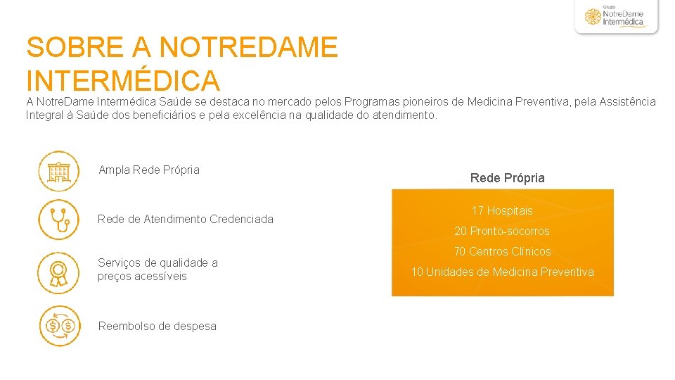 SOBRE A NOTREDAME INTERMÉDICA A Notre. Dame Intermédica Saúde se destaca no mercado pelos