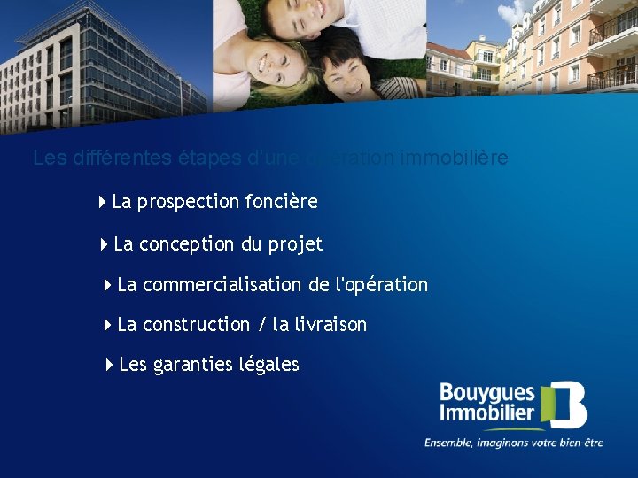 Les différentes étapes d’une opération immobilière La prospection foncière La conception du projet La