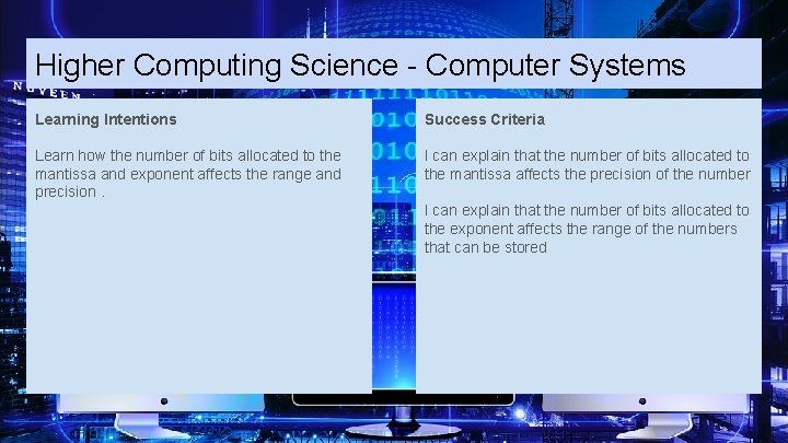 Higher Computing Science - Computer Systems Learning Intentions Success Criteria Learn how the number