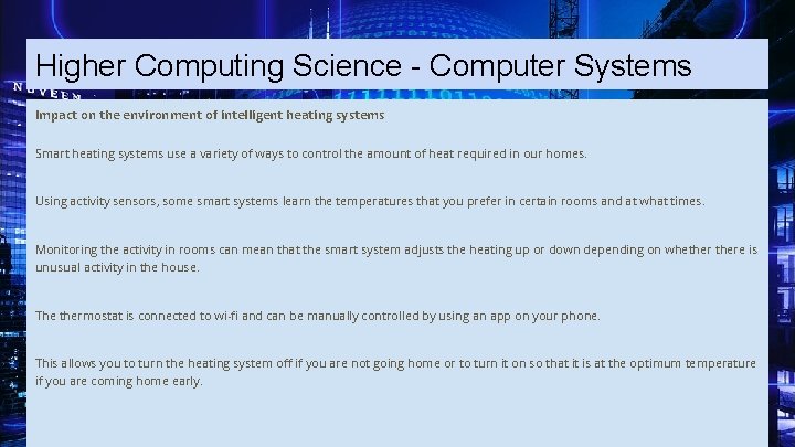 Higher Computing Science - Computer Systems Impact on the environment of intelligent heating systems