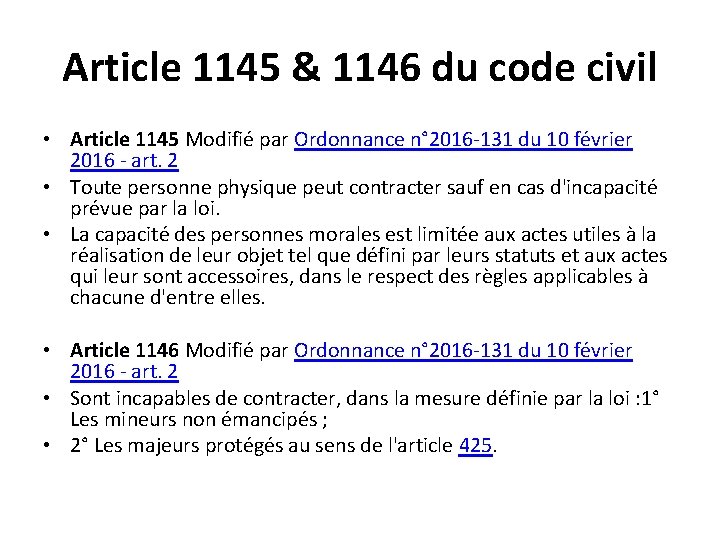 Article 1145 & 1146 du code civil • Article 1145 Modifié par Ordonnance n°