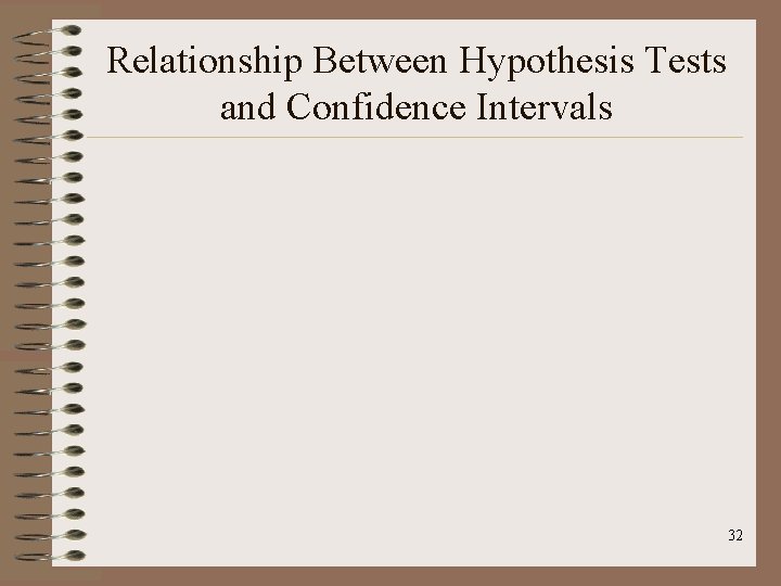 Relationship Between Hypothesis Tests and Confidence Intervals 32 