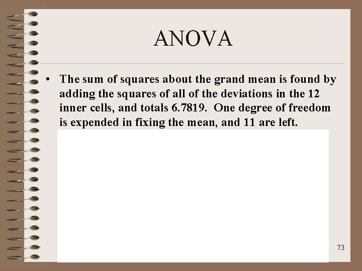 ANOVA • The sum of squares about the grand mean is found by adding