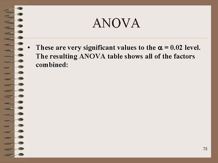 ANOVA • These are very significant values to the = 0. 02 level. The