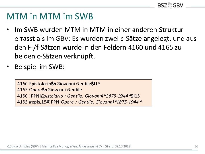 MTM in MTM im SWB • Im SWB wurden MTM in einer anderen Struktur