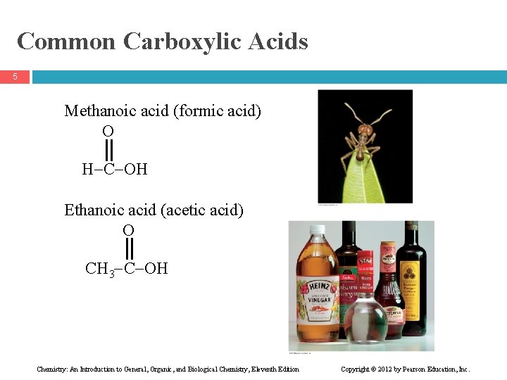 Common Carboxylic Acids 5 Methanoic acid (formic acid) O H C OH Ethanoic acid