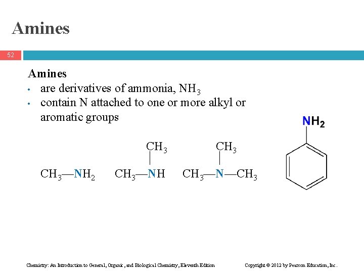 Amines 52 Amines • are derivatives of ammonia, NH 3 • contain N attached