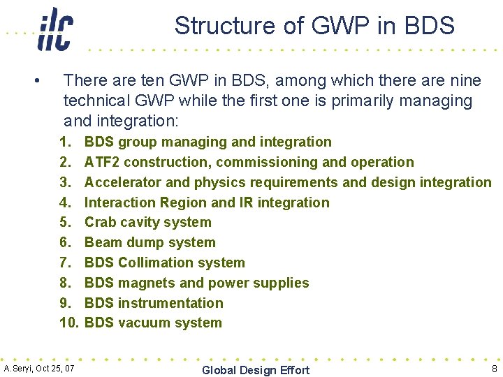 Structure of GWP in BDS • There are ten GWP in BDS, among which