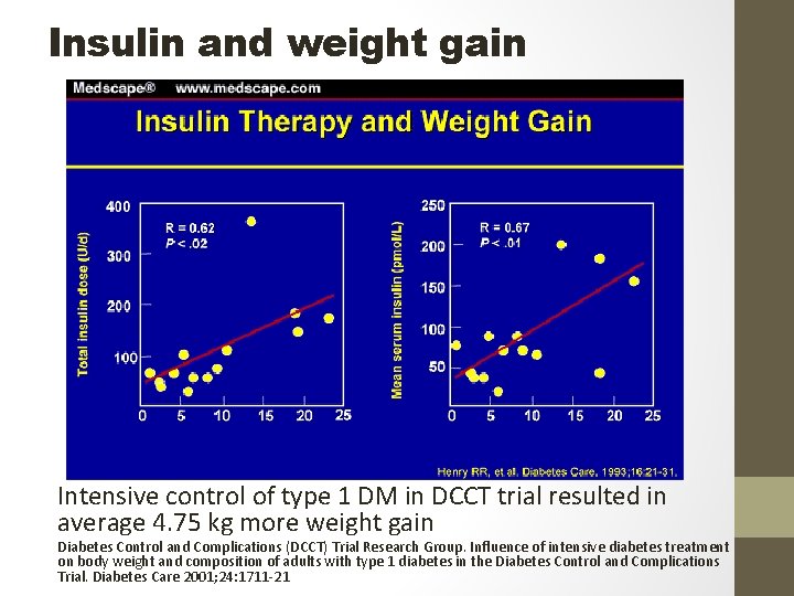 Insulin and weight gain Intensive control of type 1 DM in DCCT trial resulted