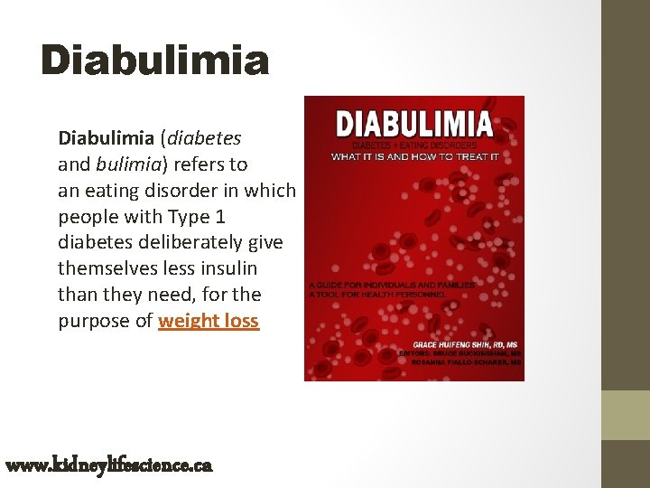 Diabulimia (diabetes and bulimia) refers to an eating disorder in which people with Type
