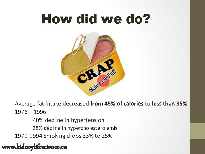 How did we do? Average fat intake decreased from 45% of calories to less