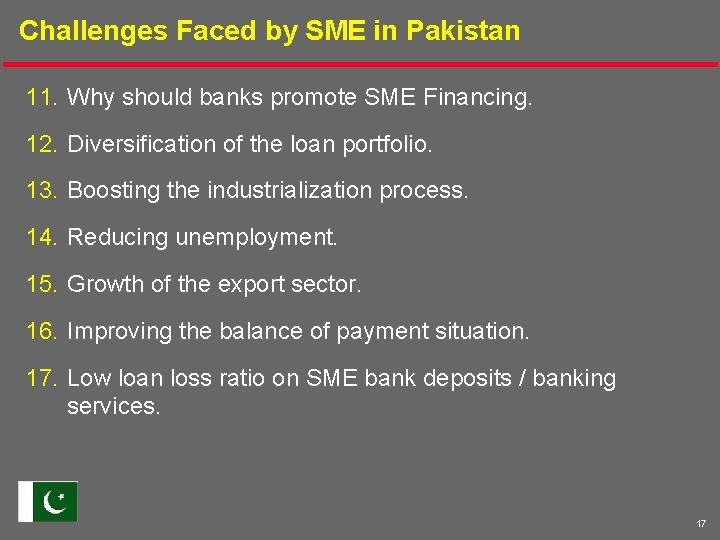 Challenges Faced by SME in Pakistan 11. Why should banks promote SME Financing. 12.