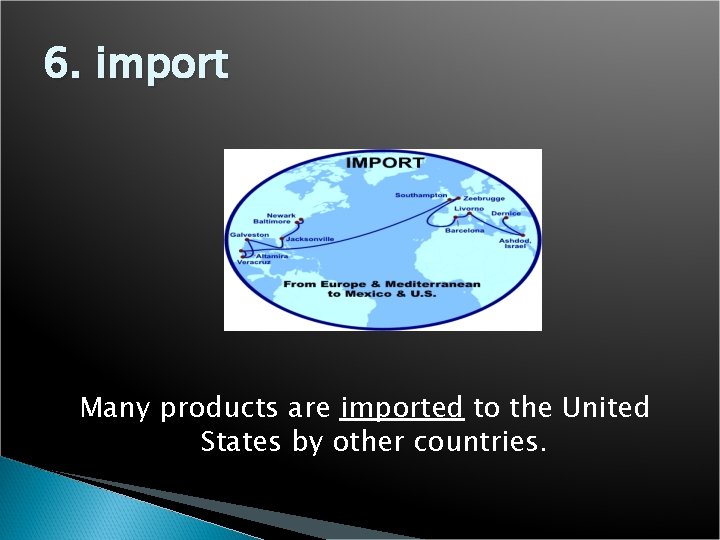 6. import Many products are imported to the United States by other countries. 