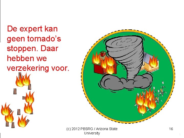 De expert kan geen tornado’s stoppen. Daar hebben we verzekering voor. (c) 2012 PBSRG