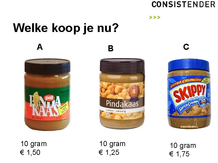 Welke koop je nu? A 10 gram € 1, 50 B 10 gram €