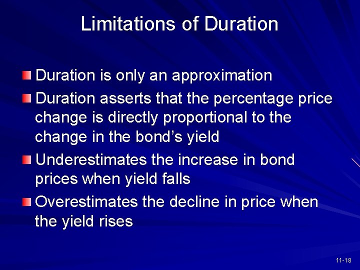 Limitations of Duration is only an approximation Duration asserts that the percentage price change