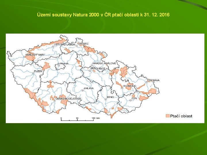 Území soustavy Natura 2000 v ČR ptačí oblasti k 31. 12. 2016 