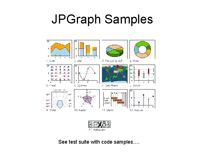 JPGraph Samples See test suite with code samples…. JPGraph Samples See test suite with code samples….