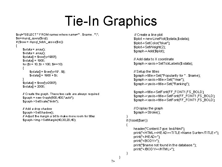 Tie-In Graphics $sql="SELECT * FROM names where name='". $name. "'; "; $rs=mysql_query($sql); if ($row