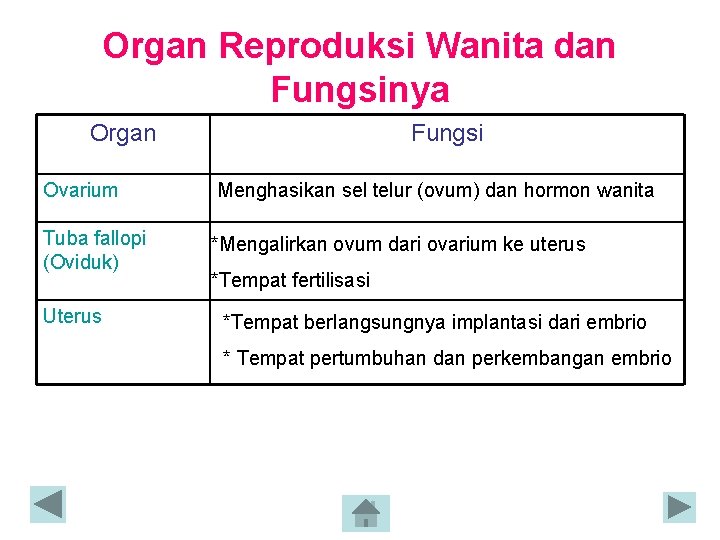 Organ Reproduksi Wanita dan Fungsinya Organ Fungsi Ovarium Menghasikan sel telur (ovum) dan hormon