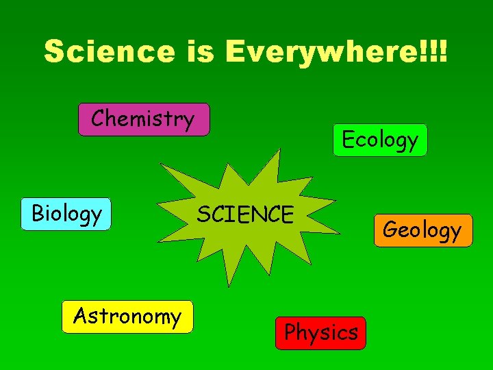 Science is Everywhere!!! Chemistry Biology Astronomy Ecology SCIENCE Physics Geology 