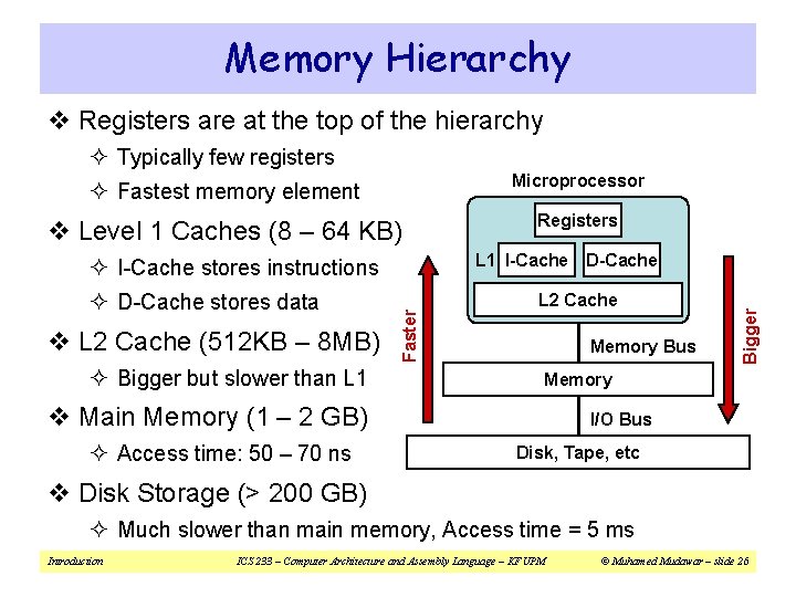 Memory Hierarchy v Registers are at the top of the hierarchy ² Typically few