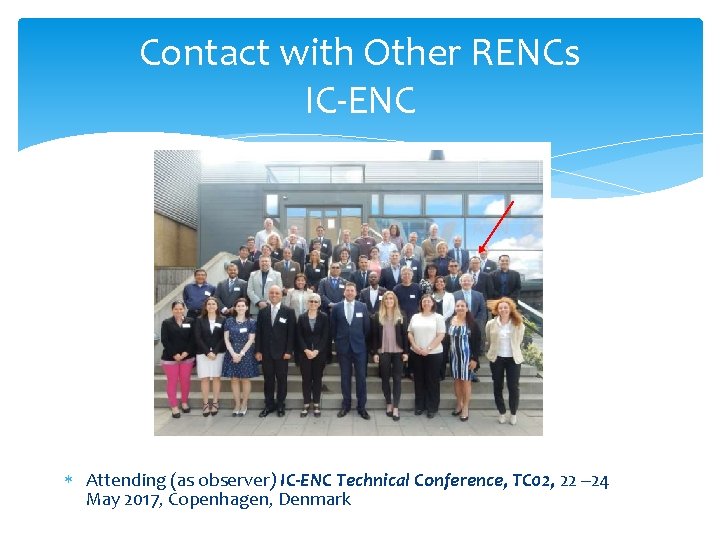 Contact with Other RENCs IC-ENC Attending (as observer) IC-ENC Technical Conference, TC 02, 22