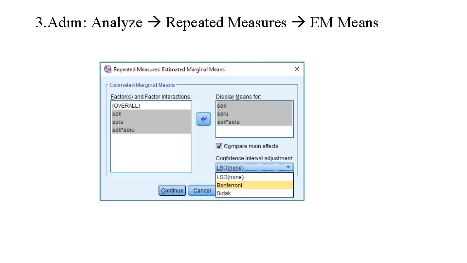 3. Adım: Analyze Repeated Measures EM Means 
