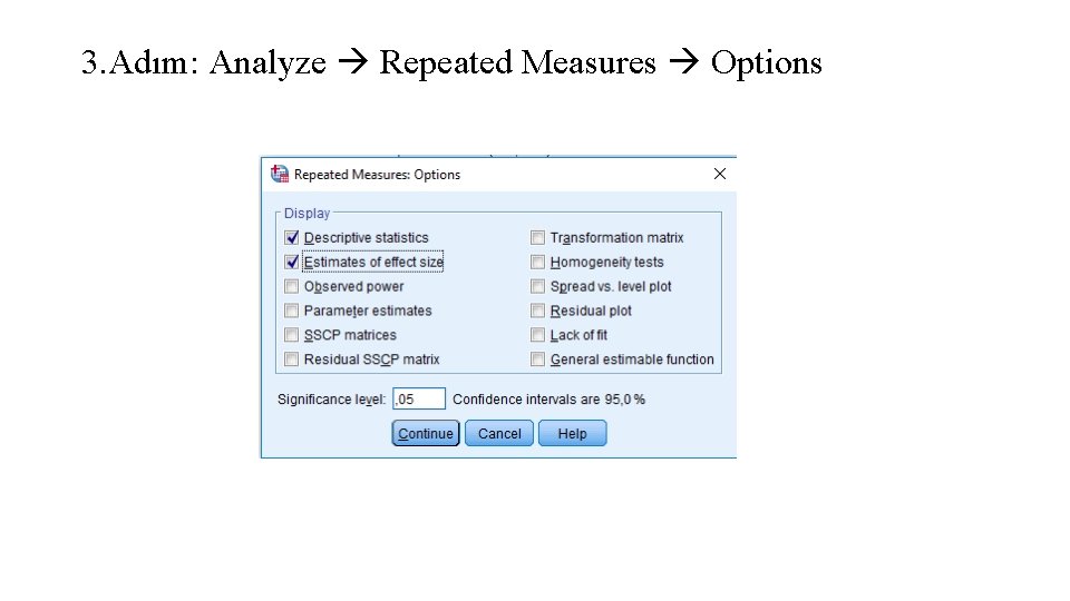 3. Adım: Analyze Repeated Measures Options 