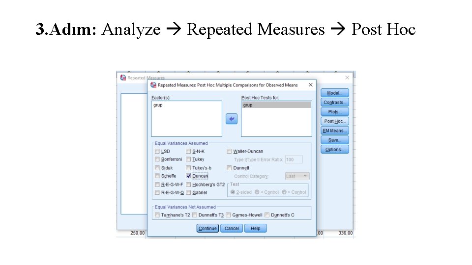3. Adım: Analyze Repeated Measures Post Hoc 