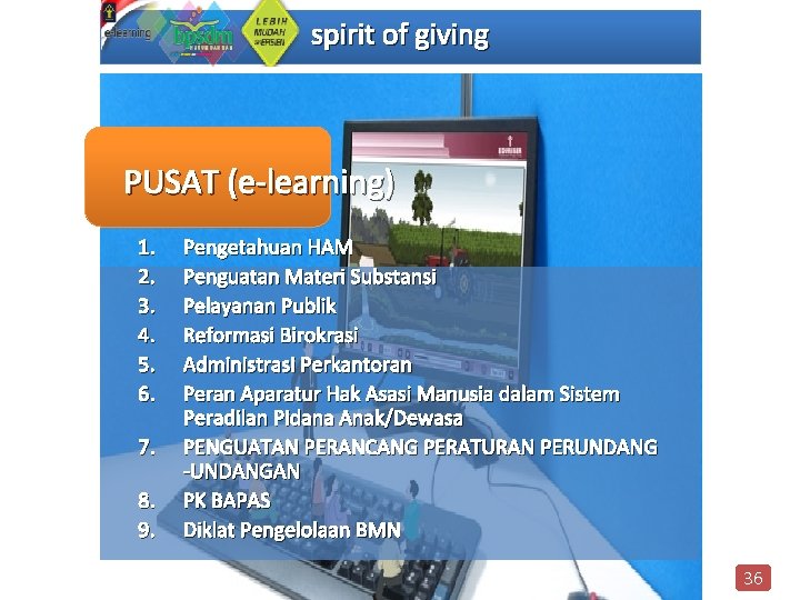 spirit of giving PUSAT (e-learning) 1. 2. 3. 4. 5. 6. 7. 8. 9.
