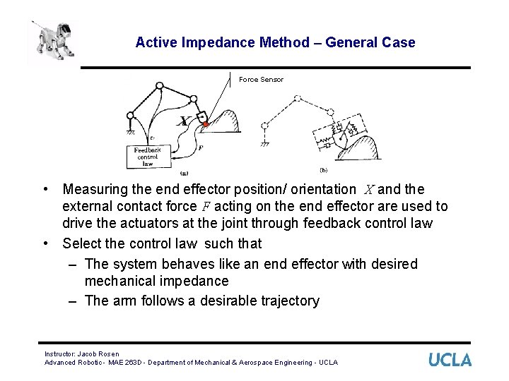 Active Impedance Method – General Case Force Sensor • Measuring the end effector position/