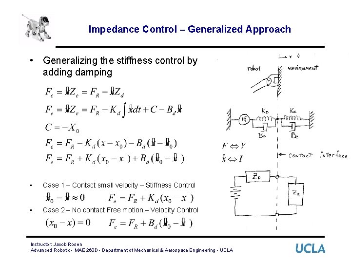 Impedance Control – Generalized Approach • Generalizing the stiffness control by adding damping •