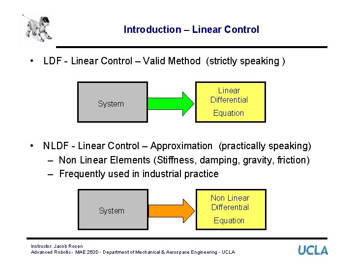 Introduction – Linear Control • LDF - Linear Control – Valid Method (strictly speaking